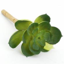 Malá umělá sukulentní květina s dřevěným stonkem.