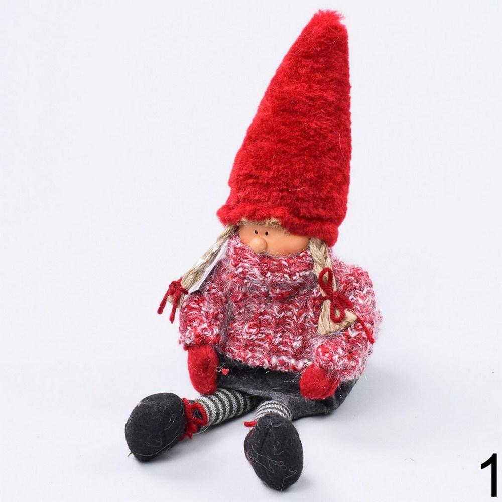 Textilní dekorace chlapec a dívka s červenými čepicemi.