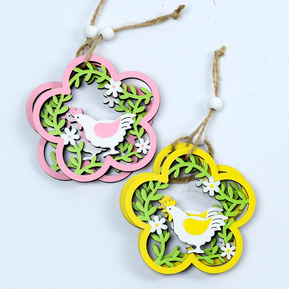 Závěsné ozdoby ve tvaru květu s kuřetem, mix barev.