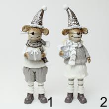 Keramické vianočné dekorácie myši v zimných oblečkoch.