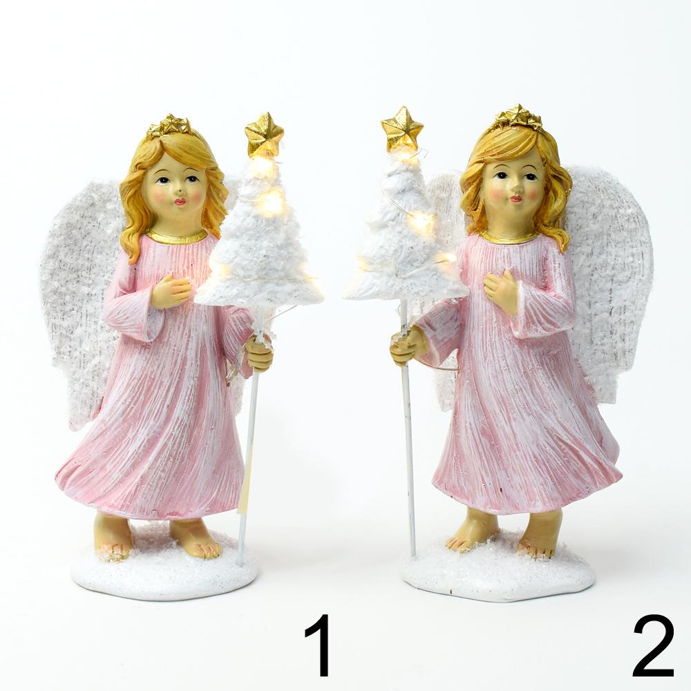 Růžový LED anděl se stromečkem