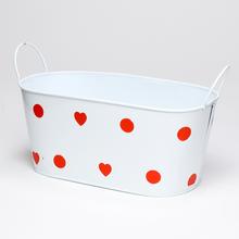 AKCIA! OBAL OVÁL S UŠAMI  KOV BIELY VEĽKÉ BODKY V:10x12,5x24CM SUPER CENA! - Kovové nádoby | FLORASYSTEM