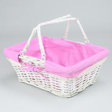 PRÚTENÝ KOŠÍK BIELY VZOR RUŽ.BODKA  35x27x15cm - FLORASYSTEM