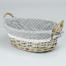 PRÚTENÝ KOŠÍK ŠEDÝ  UCHO  VZOR KVET  M:32x23x11cm - Koše, košíky s plátnem | FLORASYSTEM