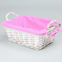 PRÚTENÝ KOŠÍK BIELY  UCHO  VZOR RUŽ.BODKA 29x21x11cm - Koše, košíky s plátnem | FLORASYSTEM