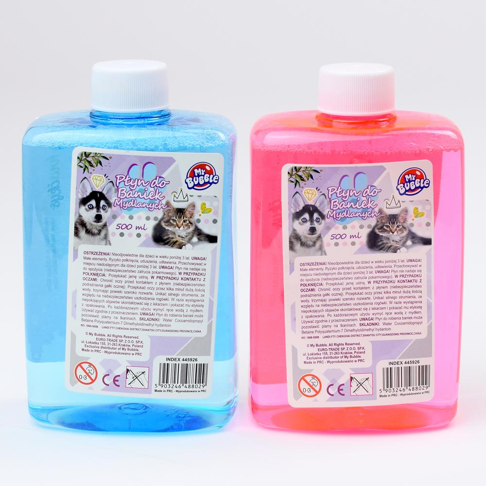 Náplň do bublifuků 500ml v modré a růžové lahvi.