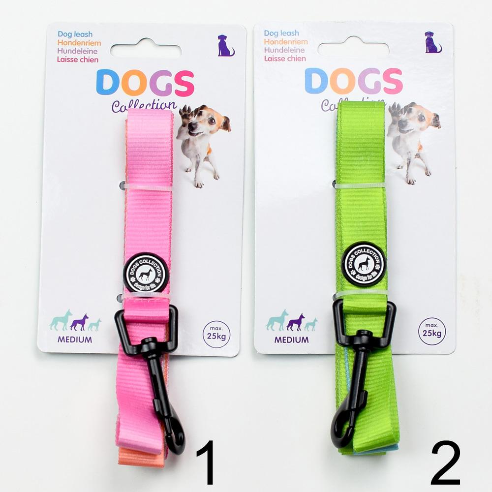 Vodítko pro psa ve dvou různých barvách - růžová a zelená.