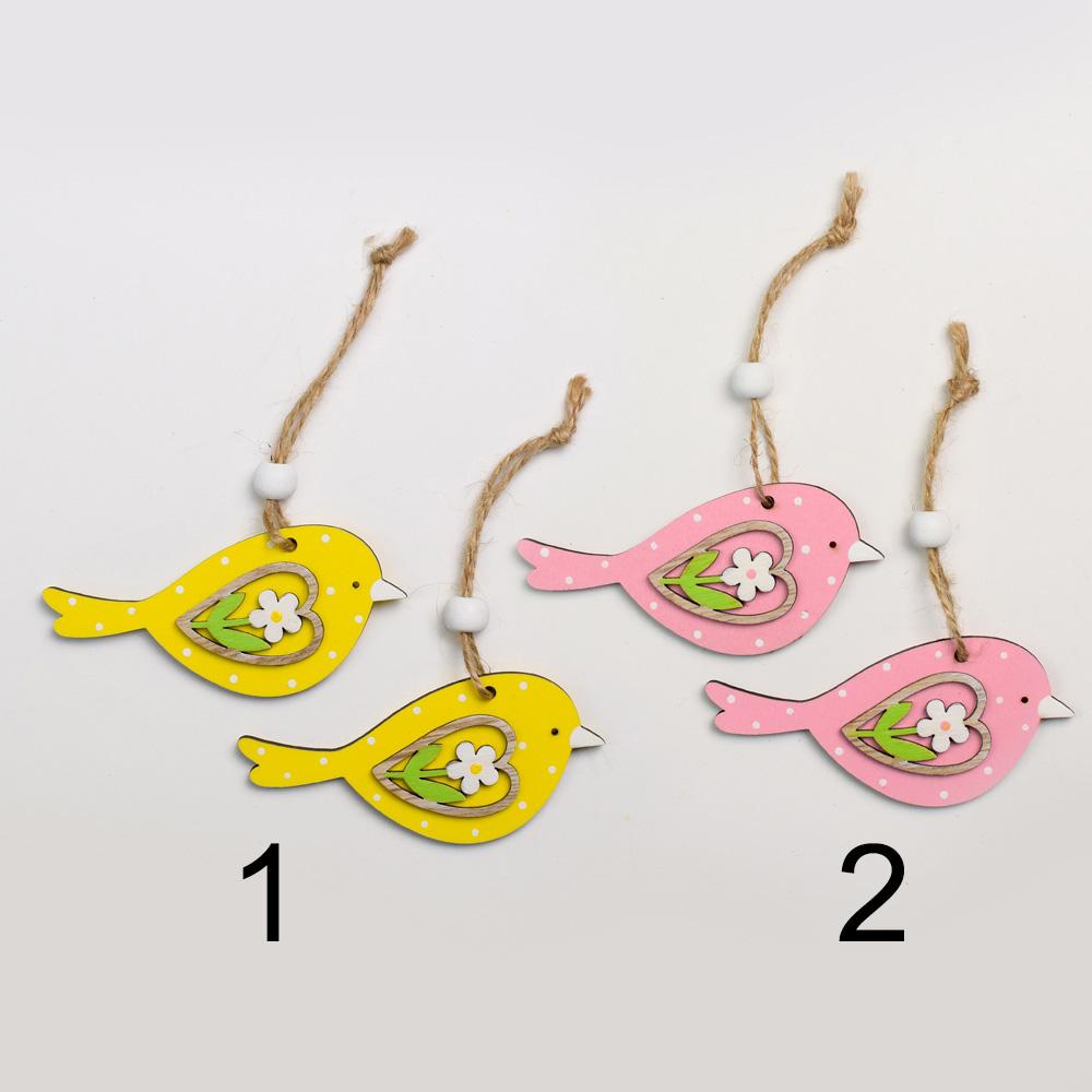 Dřevěné ptáčky na zavěšení v mixu barev.