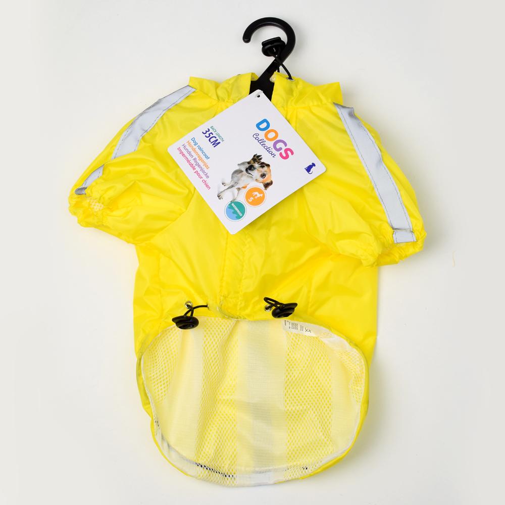 Žlutý pláštěnka pro psa s reflexními pruhy.