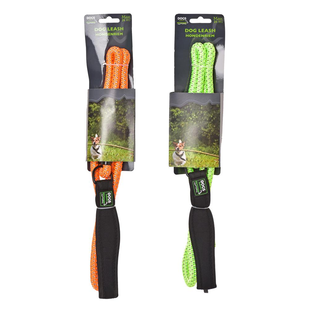 Neonový vodítko pro psy s délkou 1600 mm a šířkou 18 mm.