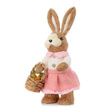 ZAJAČICA BIE/RUŽ ŠATY S KOŠÍKOM SLAMA 14*13*33CM - FLORASYSTEM