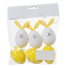 VAJÍČKA MIX BIE/ŽLT ZAJAC, ŽLT S BODKAMI PLAST S/6 6CM - FLORASYSTEM