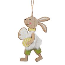 ZÁVES ZAJAC BIE KOŽÚŠOK, VAJCIA NAT/BIE/ZEL DREVO 9*13*0,6CM - Zajíčci | FLORASYSTEM