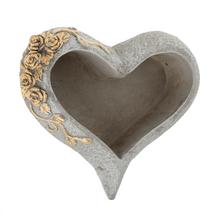OBAL SRDCE CEMENT ŠEDÁ ZLATÁ RUŽA 21.5x19.5x7cm - FLORASYSTEM