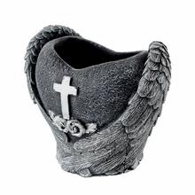 OBAL SRDCE KRÍDLA KRÍŽ CEMENT SIVO STRIEB. 17x11x15cm - FLORASYSTEM