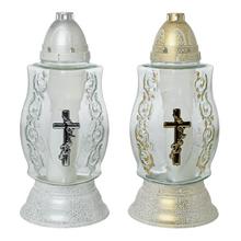 Z-468 A KAH. SKLO ORNAMENT KRÍŽ 120GR 15,5xV33 - Hřbitovní svíčka se vzorem | FLORASYSTEM