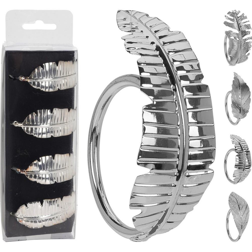 Stříbrné servírovací kroužky ve tvaru listu, sada 4 kusy.