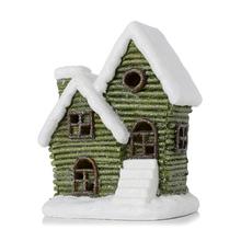 DOMČEK ZELENÝ SO SNEHOM GLIT. MALÝ LED POLY 15,5*11*19CM - Domek | FLORASYSTEM
