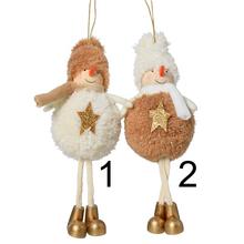 Záves snehuliak v krémovej, hnedej a zlatej farbe, textilný mix, 18 cm.