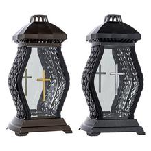 LAMPION LUCERNA  RATAN S KRÍŽOM 35x18x15cm - Hřbitovní svíčka bez náplně | FLORASYSTEM