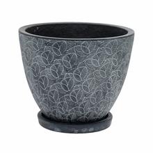 J83 KVETINÁČ + MISKA OKRÚHLY LEAF ČIERNA 44H36CM XL - Mrazuvzdorná | FLORASYSTEM