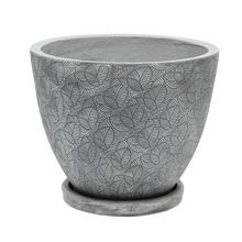 J82 KVETINÁČ + MISKA OKRÚHLY LEAF ŠEDÁ 37H30,3CM L - Mrazuvzdorná | FLORASYSTEM