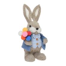 ZAJAC S BALÓNMI SLAMA 13x13x25CM MODRÝ - Slaměné dekorace | FLORASYSTEM