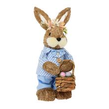 ZAJAC S KOŠÍKOM SLAMA 11x14x29CM MODRÝ - FLORASYSTEM