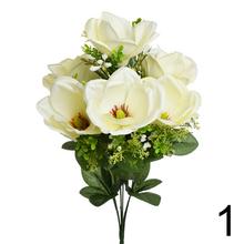 Kytica magnólie s bielymi kvetmi a zelenými listami.