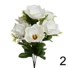 Kytica magnólie s bielymi kvetmi a zelenými listami.