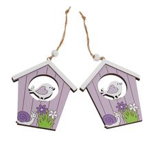 ZÁVES DOMČEK S VTÁČIKOM DREVO S/2 9x10CM FIALOVÝ - FLORASYSTEM