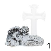 Smutný anjel s LED krížom, sivý, poly mix.