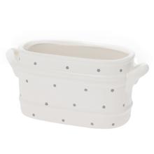 OBAL OVÁL NA SUCHÉ ARANŽOVANIE 19,5x8,5x9,3CM BIELA S BODKAMI - Nádoby pro suché aranžování | FLORASYSTEM