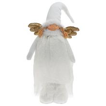Biely textilný anjel s zlatými krídlami a čiapkou.
