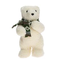 MEDVEĎ STOJACI BIELY, ZEL ŠÁL, POLYST/TEXTIL 14*15*29CM - FLORASYSTEM