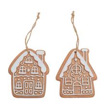 ZÁVES PERNÍKOVÉ CHALÚPKY HNE/BIE S/2 POLY 11,3*9*0,8CM - Vánoční perníkové dekorace | FLORASYSTEM