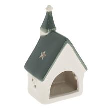 Porcelánový kostolík na sviečku v bielej a zelenej farbe.