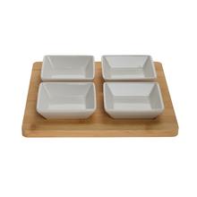 SADA servír. bambus podložka s 4ks miska porcel. 22x22x3,5CM *7279 - FLORASYSTEM