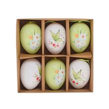 ZÁVES VAJÍČKA BIELO-ZELENÉ MOTÝĽ/KVET S/6 PLAST 6CM - FLORASYSTEM