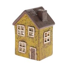 Keramický domček v zelenej a sivej farbe.