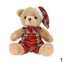 Medveď sediaci v karo oblečení, 20 cm.