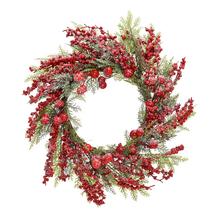 VENIEC TUJA, ČERV. BOBULE, ZASNEŽ. 65CM - Věnec vánoční  | FLORASYSTEM