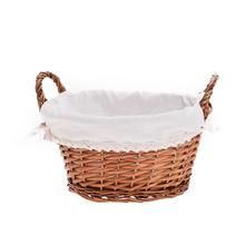 PRÚT. KOŠÍK OVÁL HNEDÝ S RÚČKOU BIELA LÁTKA 29x23x15CM - FLORASYSTEM