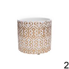 Obal v bielej a zlatej farbe, mix 3 druhov, priemer 12 cm, výška 10,5 cm.