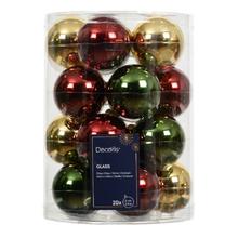 Vianočné guľe v lesklej a matnej zelenej, červenej a zlatej farbe.