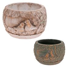 SUPER CENA OBAL CEMENT OKRÚHLY VTÁČIKY  12,5X12,5X7,5CM - Květináč, obal keramický | FLORASYSTEM