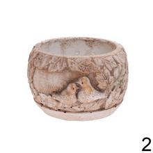 Obal cementový s vtáčikmi, okrúhly, 12,5x12,5x7,5 cm.