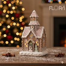 Ružový perníkový domček s LED osvetlením.