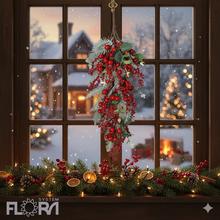 Záves čečinka s eukalyptom a červenými bobuľkami, 65 cm.