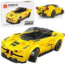 Technické bloky Športové auto ŽLTÉ 143-dielne + nálepky - Stavebnice, kostky | FLORASYSTEM